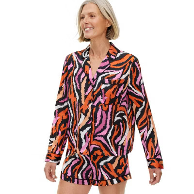 Women's 2pc Long Sleeve Notch Collar Top and Shorts Disco Zebra Pink Pajama Set - DVF for Target | Target
