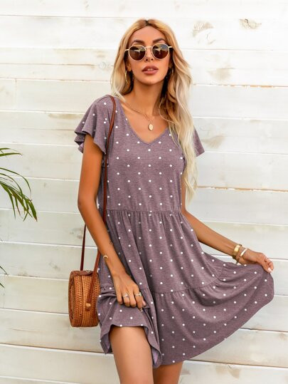 DEARCASE Polka Dot Flutter Sleeve Ruffle Hem Babydoll Dress
   SKU: sw2205083321814718      
    ... | SHEIN