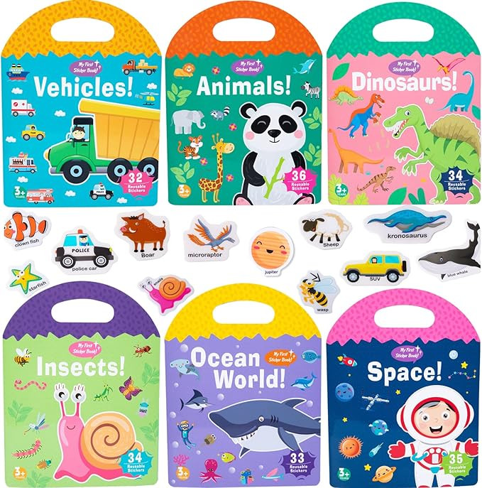 6 Pack Jelly Reusable Sticker Books for Toddlers 1-3 2-4 Years, Portable Travel Toys Sticker Acti... | Amazon (US)