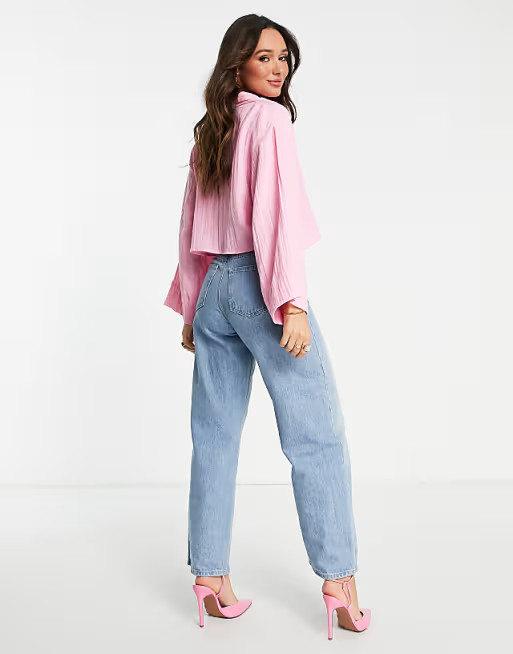ASOS DESIGN natural crinkle shirt in pink | ASOS (Global)