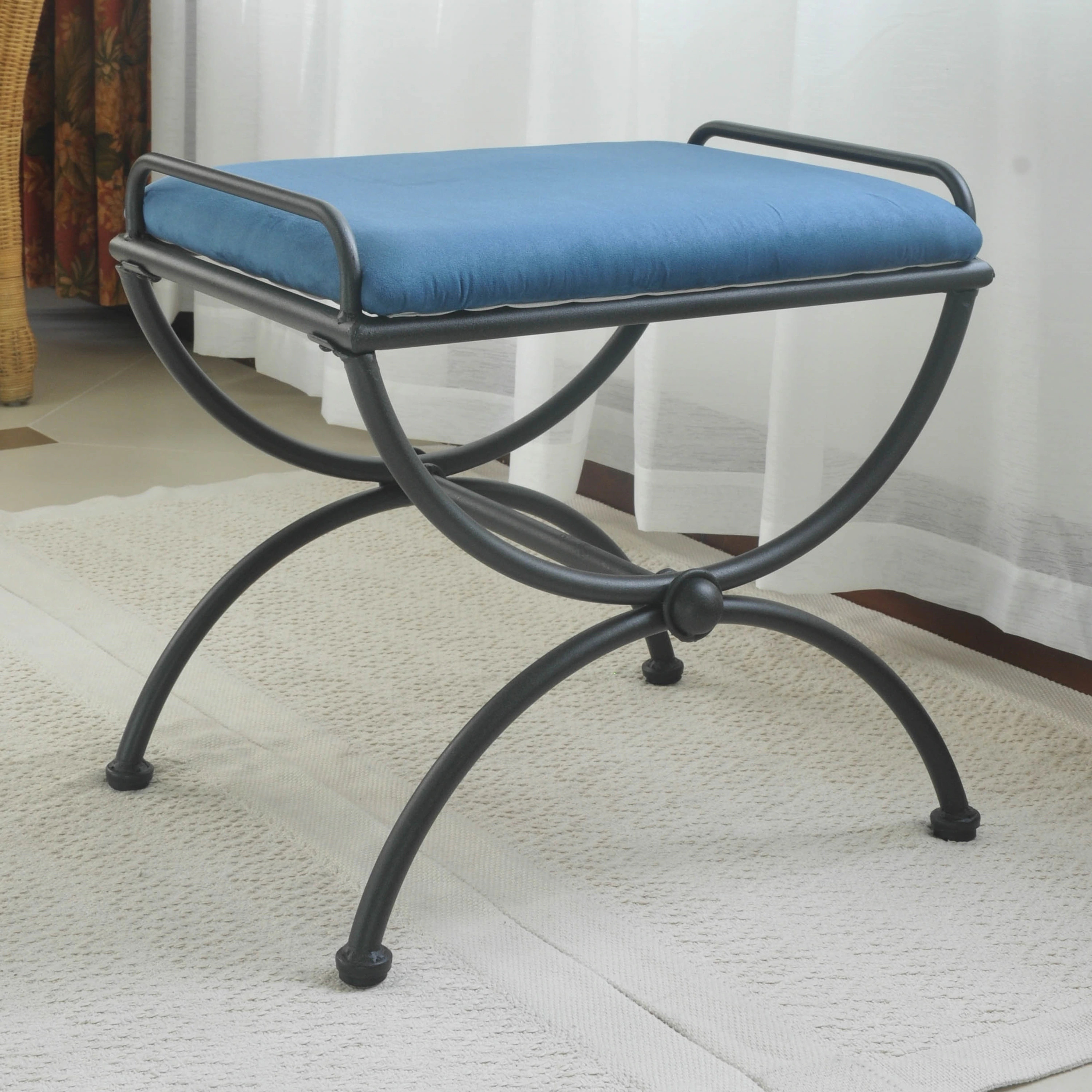 Cambridge Iron Vanity Stool with Cushion - Indigo | Overstock