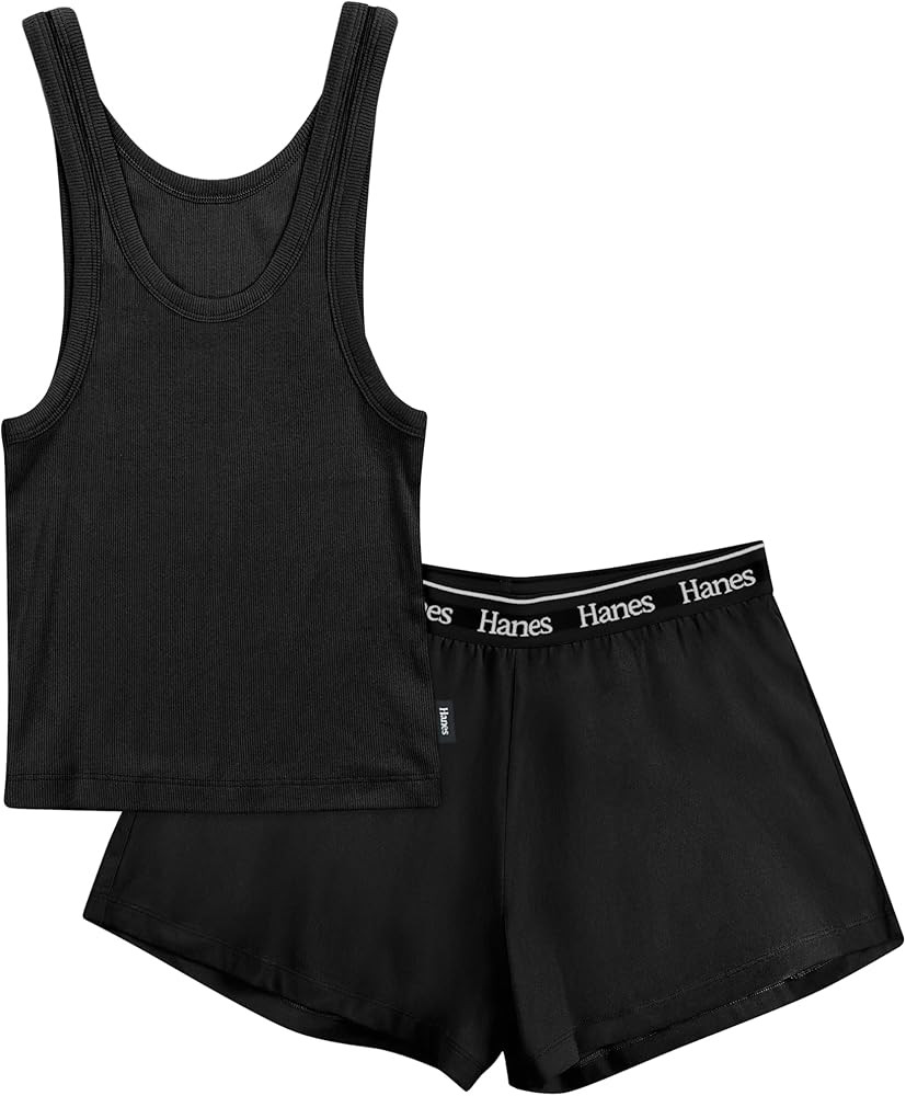 Hanes Women's Originals Comfywear Rib Crop Tank and Sleep Shorts, 2-Piece Set | Amazon (US)