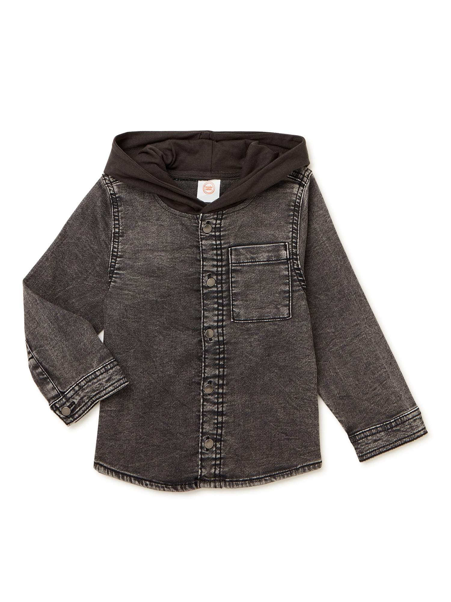 Wonder Nation Baby & Toddler Boys Soft Knit Denim Hoodie with Snaps, Sizes 12M-5T - Walmart.com | Walmart (US)