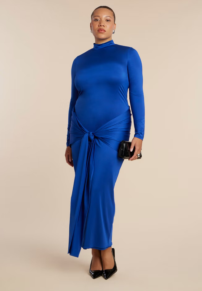 Tie Front Mock Neck Maxi Dress | Eloquii