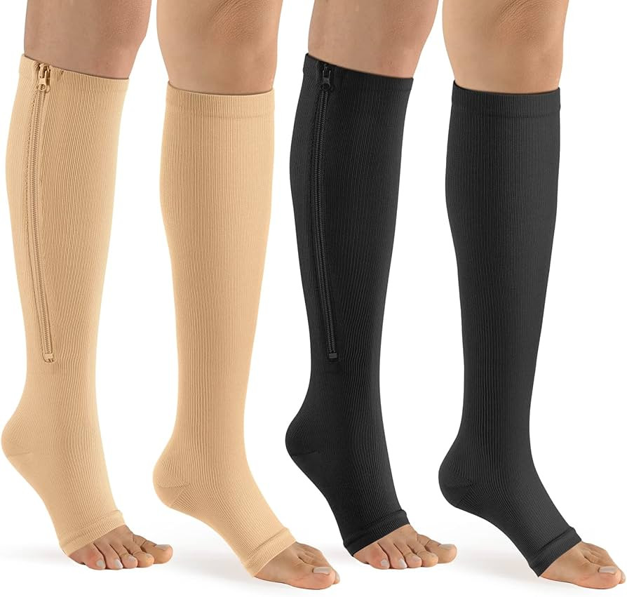 bropite Zipper Compression Socks Women & Men - 2Pairs Calf Knee High 15-20mmHg Open Toe Compressi... | Amazon (US)