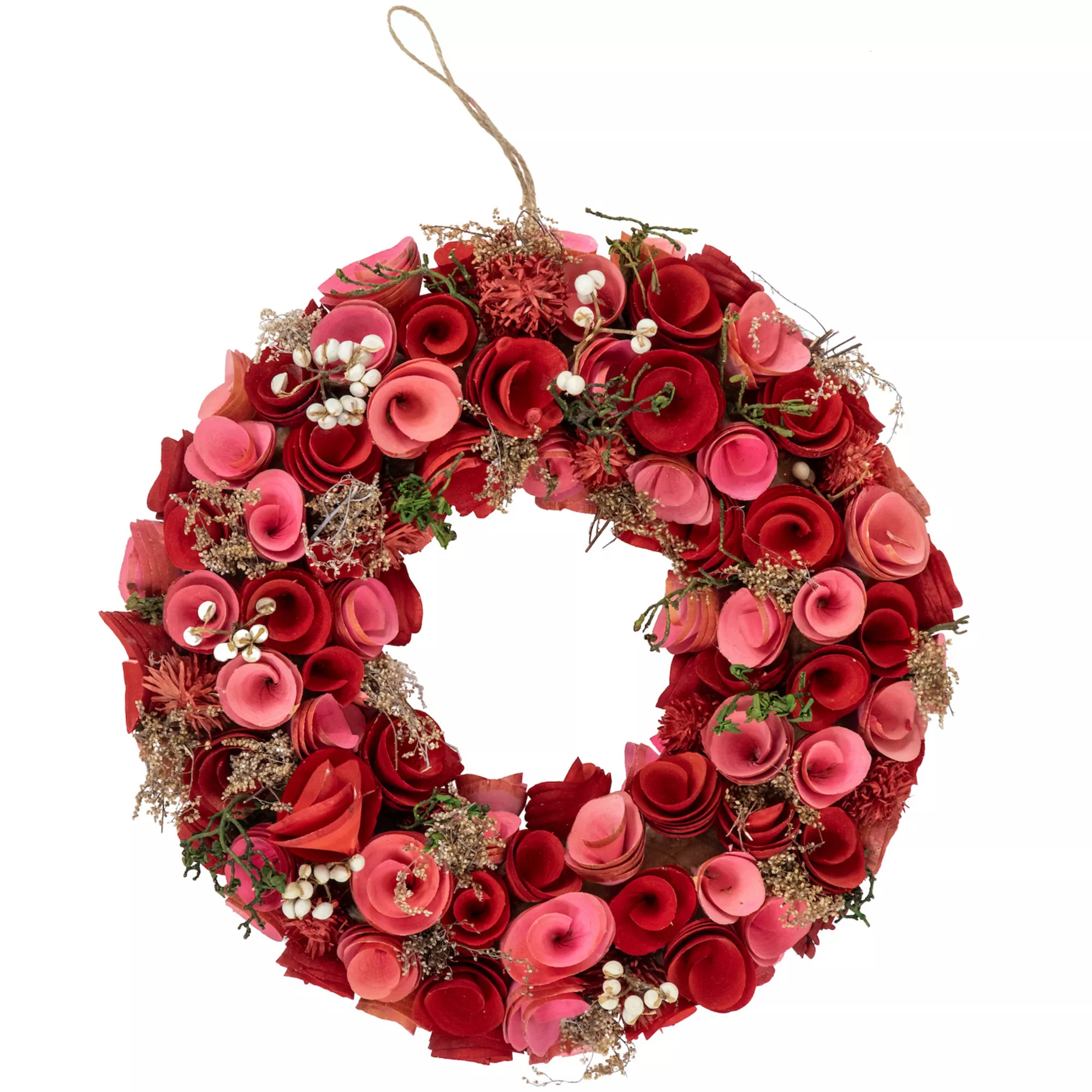 Wooden Roses Artificial Valentine's Day Wreath - 12.25" - Pink and Red | Kohl's