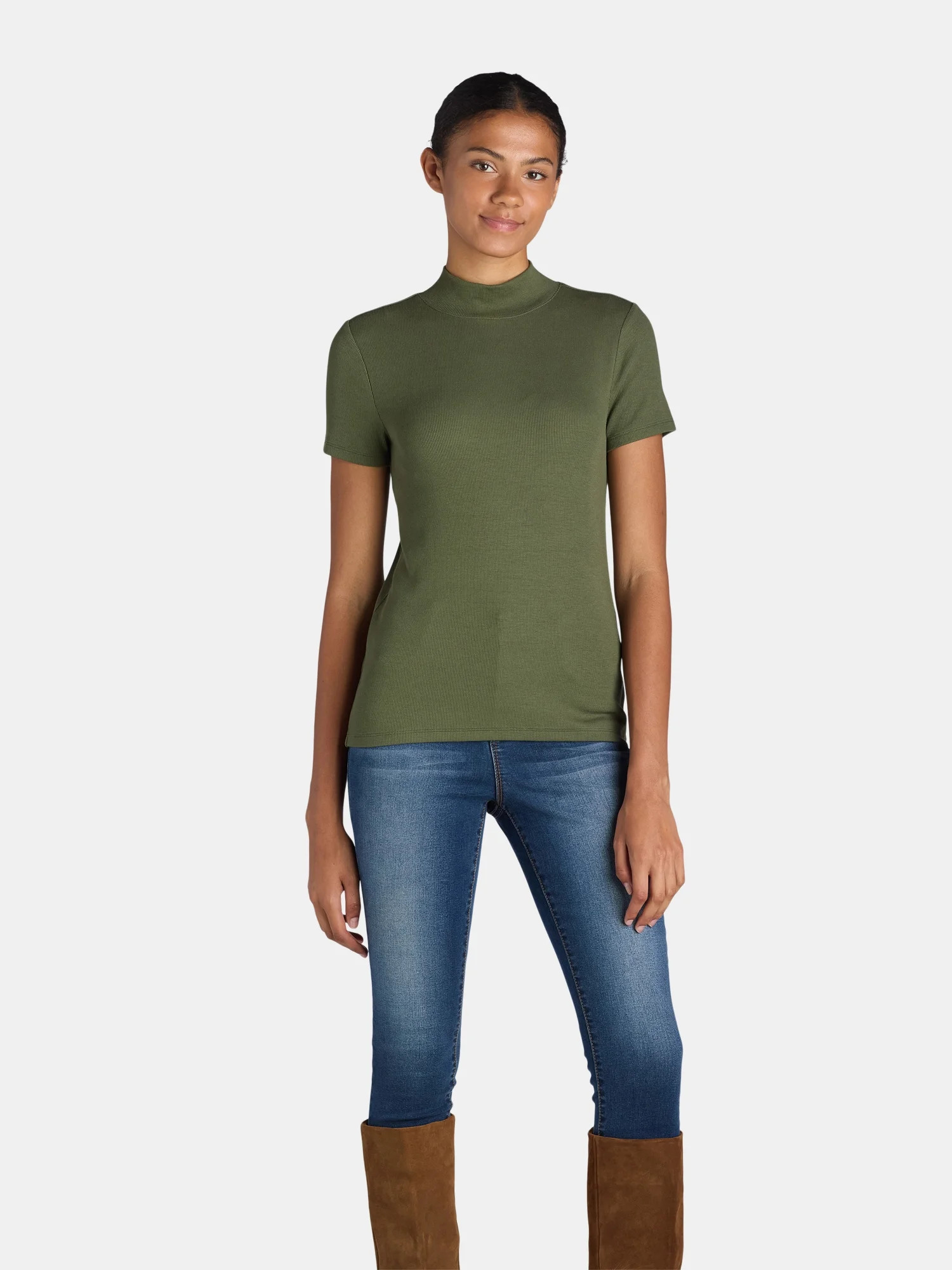 Time and Tru Women’s Mock Neck Top with Short Sleeves, Sizes S-XXXL | Walmart (US)