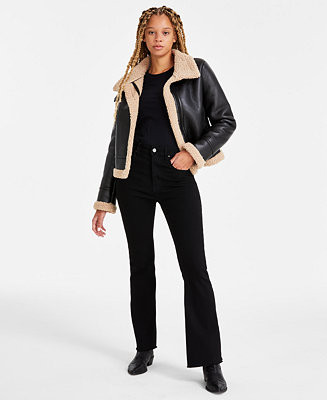 Maralyn & Me Juniors' Faux-Shearling Moto Jacket - Macy's | Macy's