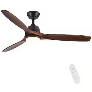 Farmhouse 52 in. Integrated LED Indoor Matte Black Ceiling Fan with Remote Control, DC Motor and ... | The Home Depot