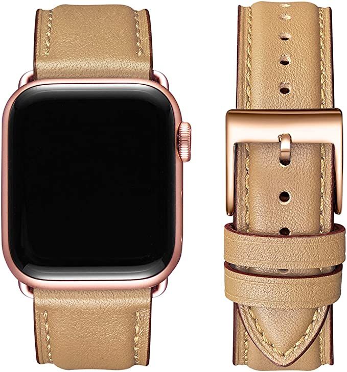 OMIU Square Bands Compatible for Apple Watch 38mm 40mm 42mm 44mm, Genuine Leather Replacement Ban... | Amazon (US)