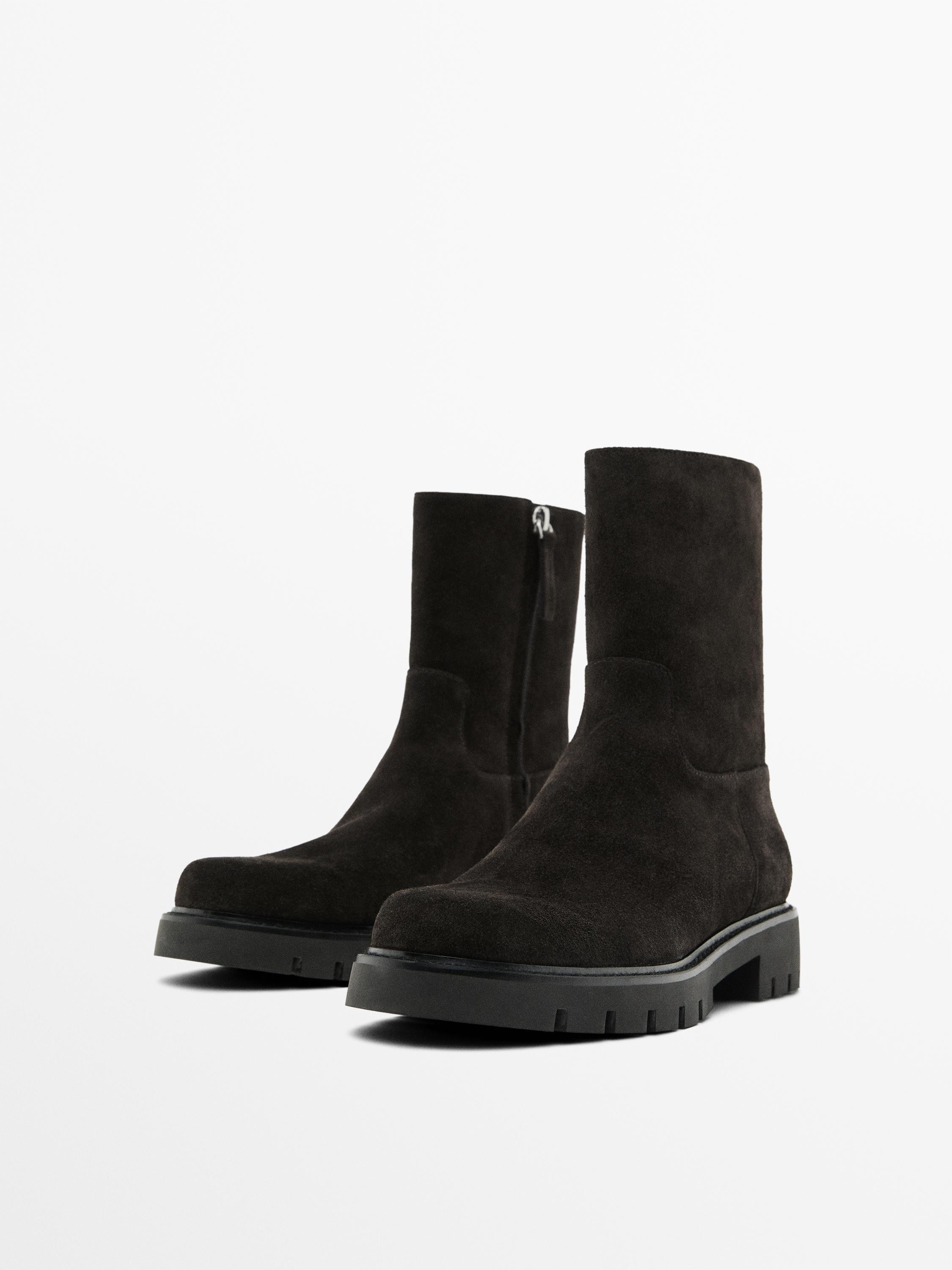Split suede ankle boots with track sole | Massimo Dutti US