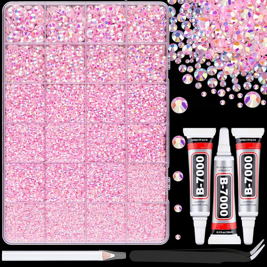 25000Pcs Resin Jelly Rhinestones with Tweezers for Crafting, Light Pink AB Flatback Gems, Bedazzl... | Amazon (US)