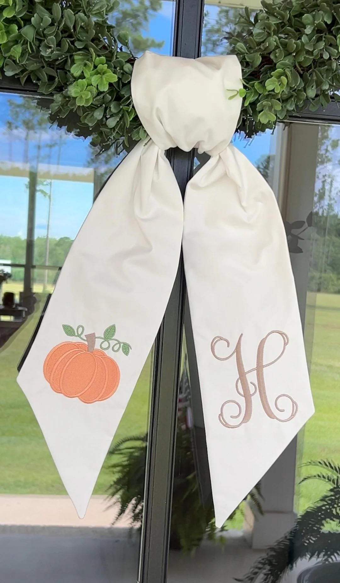 Fall Embroidered Pumpkin Wreath Sash: Fall Cotton Door Decor - Etsy | Etsy (US)
