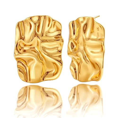 Chunky Gold Statement Earrings for Women- 14K Gold Plated Stainless Steel Heaven Mayhem Earrings Square Geometric Dupes for Women | Amazon (US)