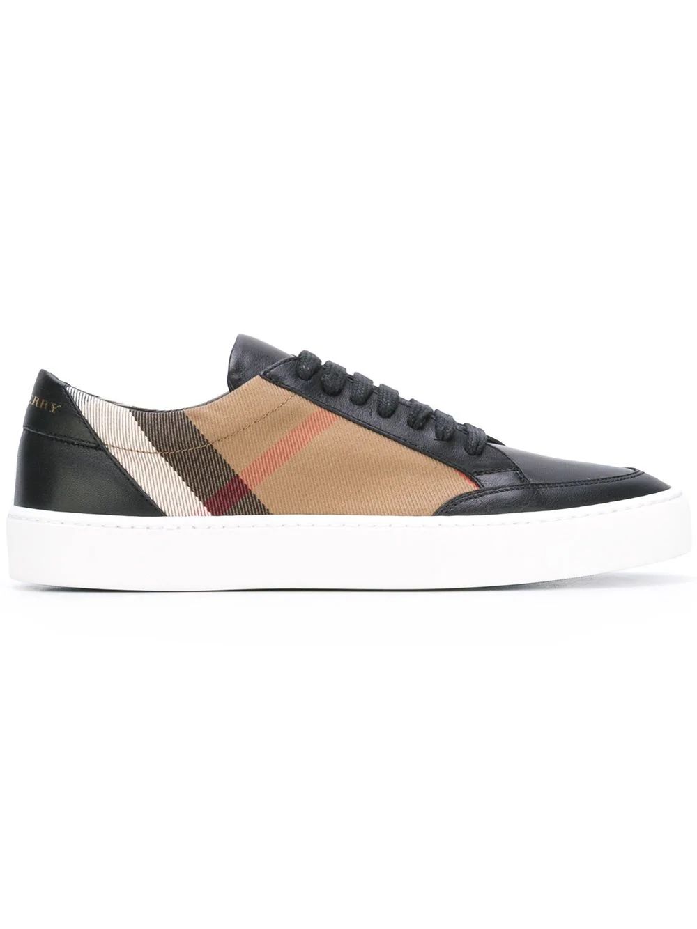 Burberry Check Detail Leather Sneakers - Black | FarFetch US