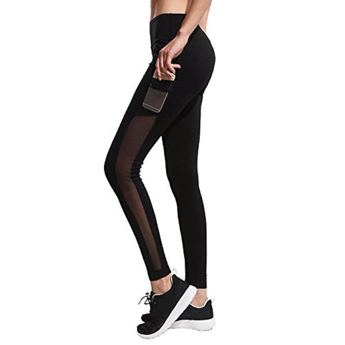IMIDO Women's Yoga Capri Pants Sport Tights Workout Running Mesh Leggings with Side Pocket | Amazon (US)