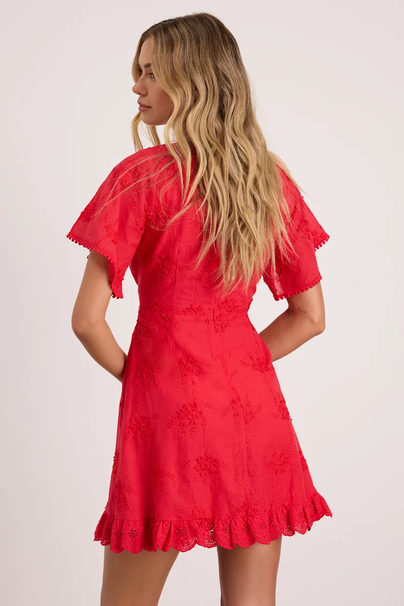Morning in Mallorca Red Eyelet Mini Dress | Lulus