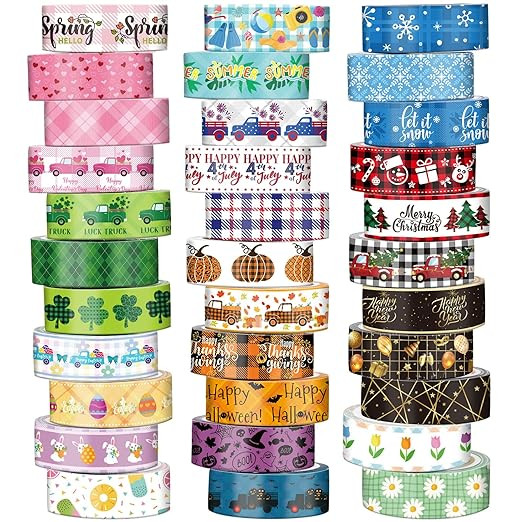 TaoBary 33 Rolls Holiday Plaid Washi Tape, 15 mm Summer 4th of July Fall Christmas Winter Washi T... | Amazon (US)
