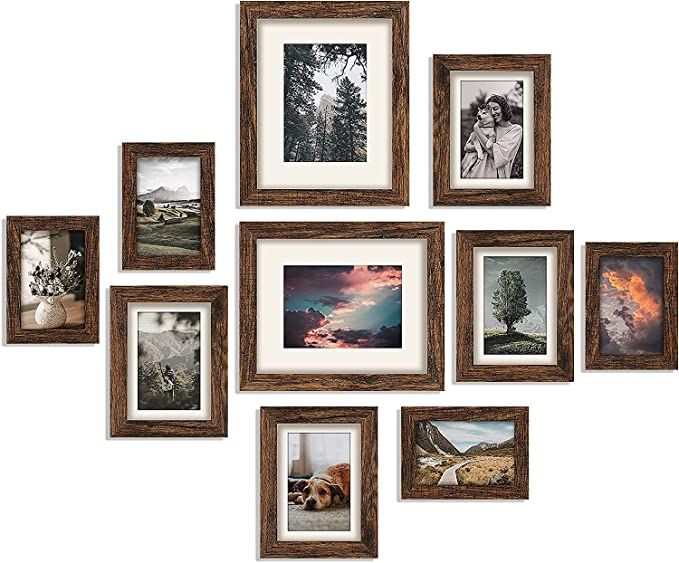 HAMITOR Picture Frame Set for Wall Collage - 10 pcs Farmhouse Photo Frames with Real Shatterproof... | Amazon (US)