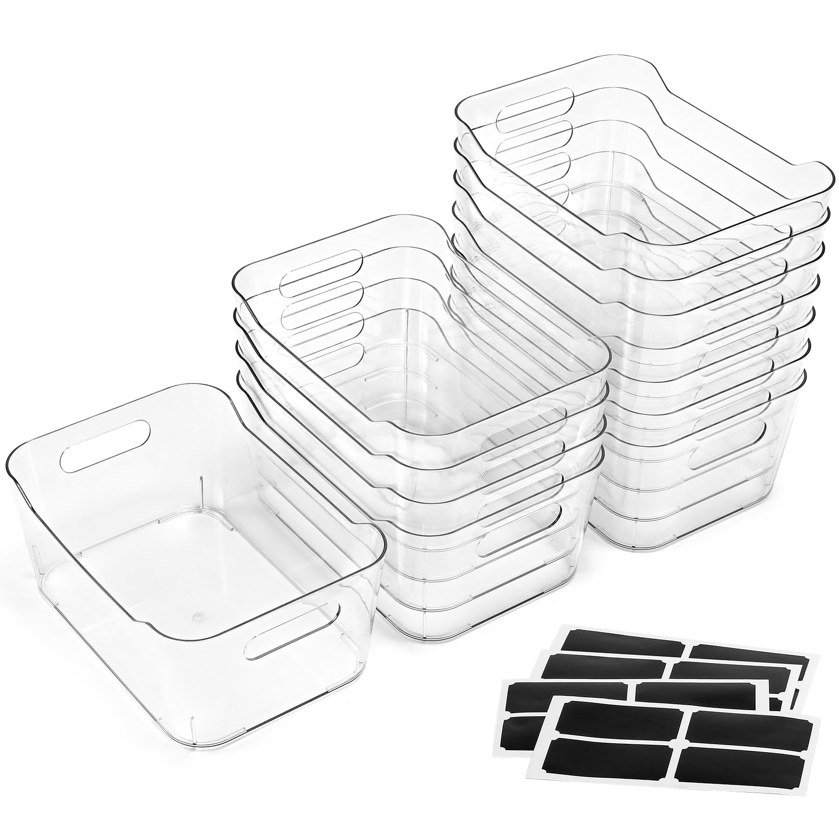12 PACK Multi-Use Clear Plastic Storage Bins for Organizing w/ Labels - Home, Kitchen, Bathroom, ... | Amazon (US)