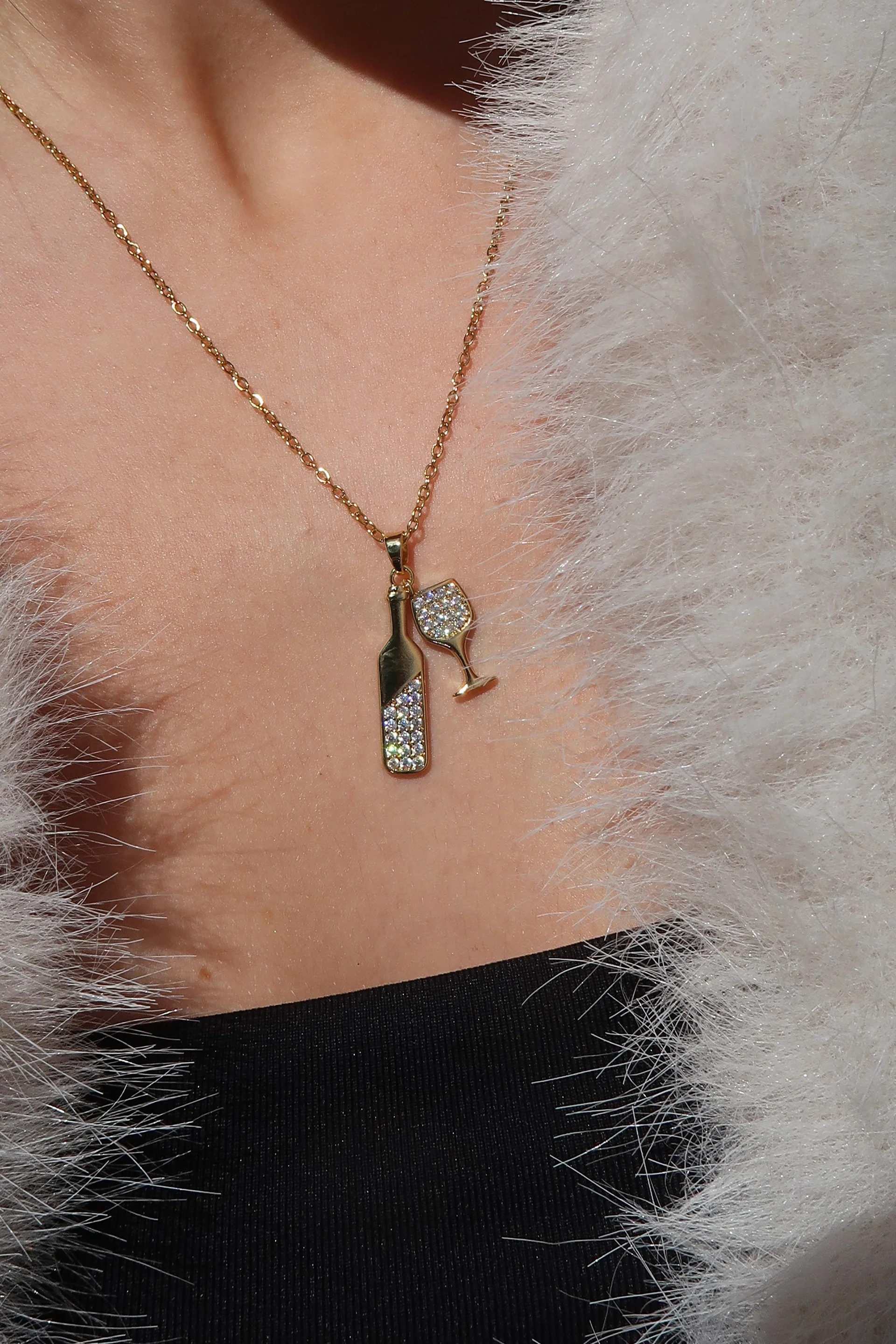 Social Hour Wine 316L Stainless Steel Crystal Necklace | KC Chic Designs