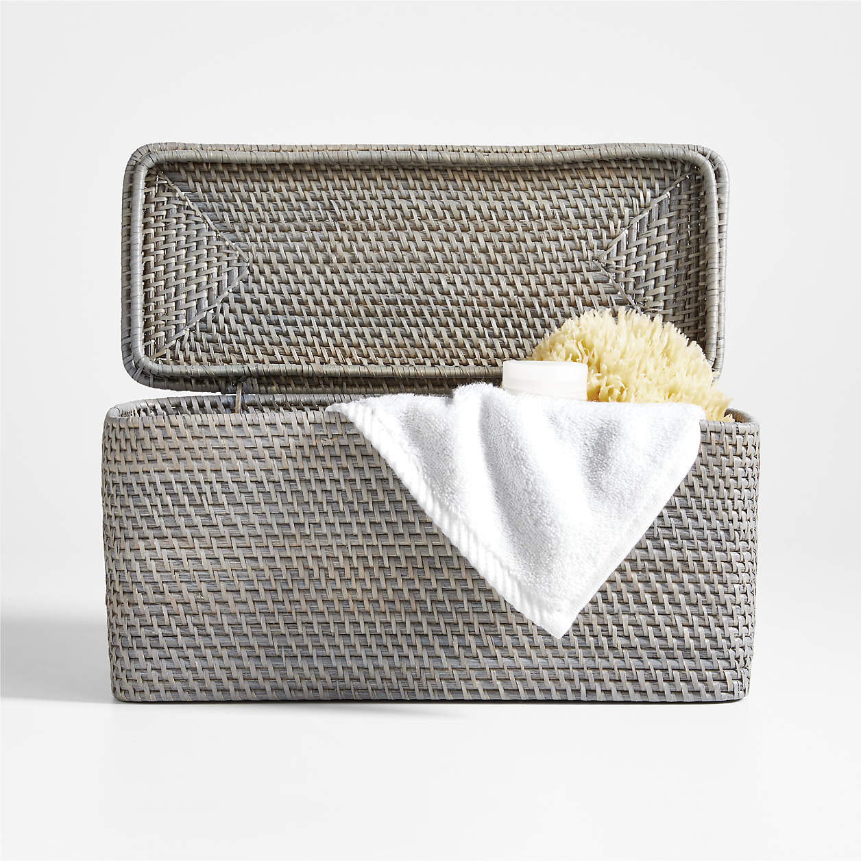 Sedona Grey Lidded Rectangular Tote + Reviews | Crate & Barrel | Crate & Barrel