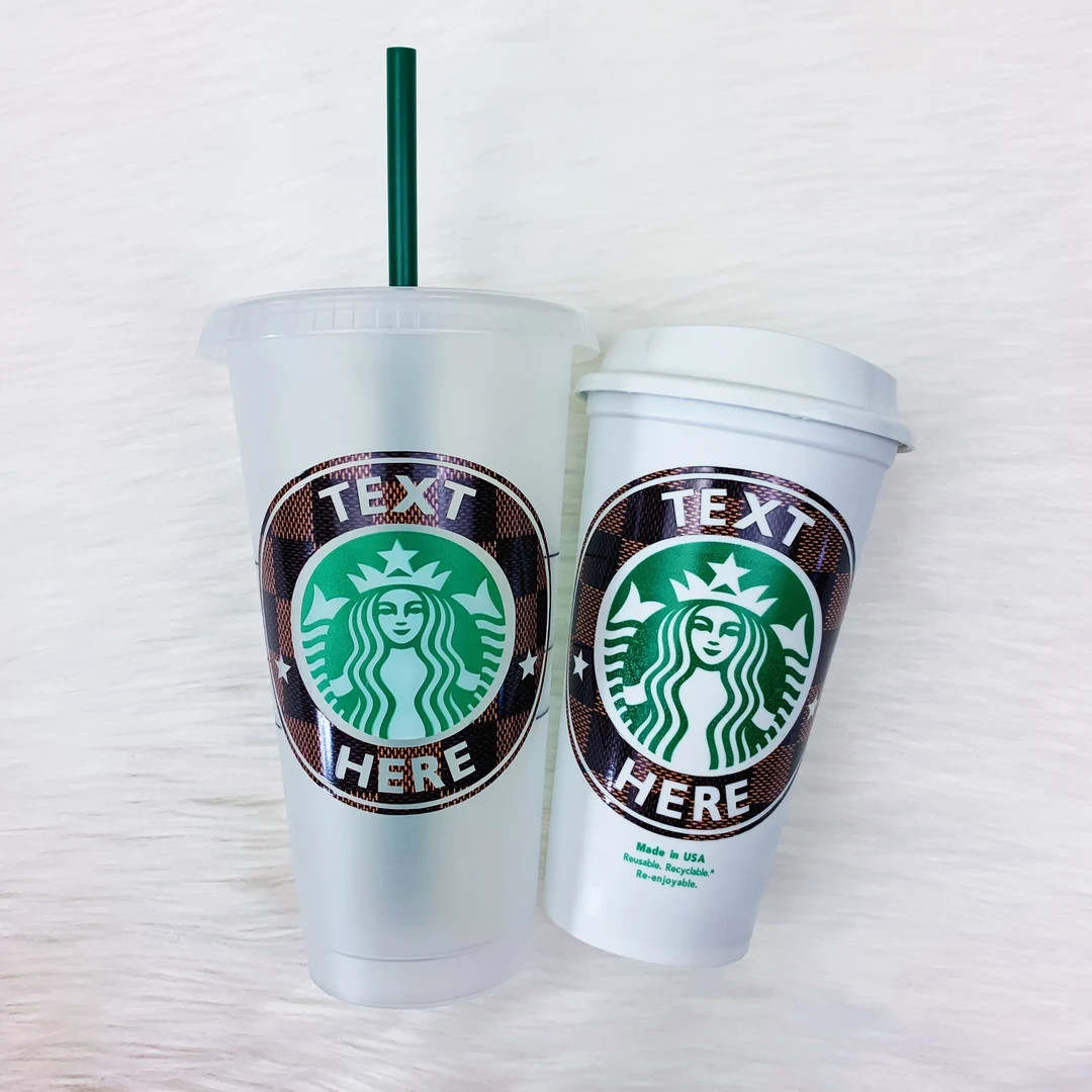 Brown Checkered Custom Hot or Cold Starbucks Cup Lauren - Etsy | Etsy (US)