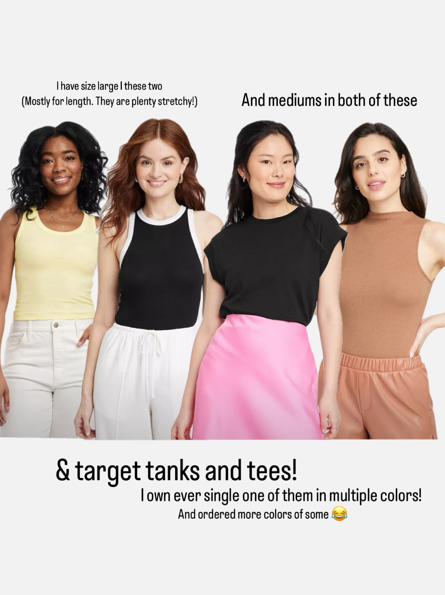 Target tanks and tees on sale for 30% making several of these under $8 or under $6 !! 
My sizing details are in the picture 


#LTKFindsUnder50 #LTKSaleAlert #LTKSummerSales