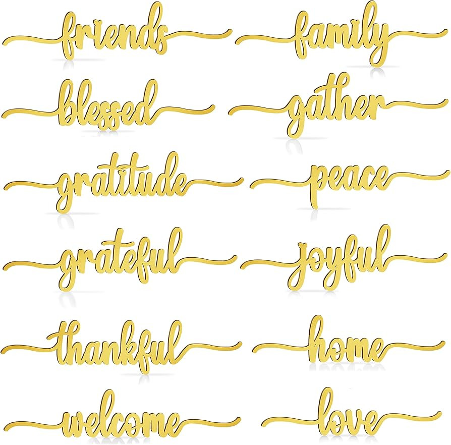Thanksgiving Script Wood Word Cutout Plate Decoration Signs 12Pcs, Thankful Grateful Blessed Gath... | Amazon (US)