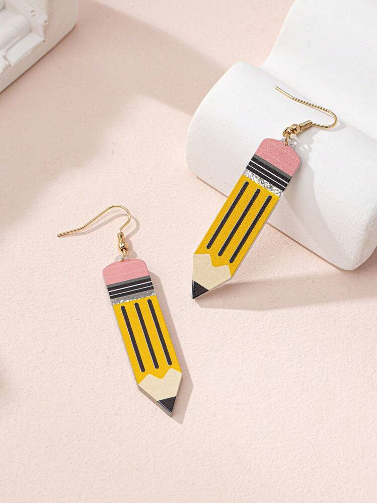 1 Pair Women's Colorful Pencil Creative Element Earrings, Suitable For Back To School Season | SHEIN