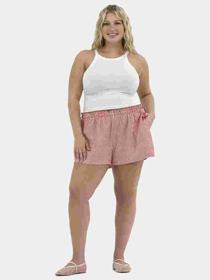 No Boundaries Striped Seersucker Bungee Shorts, 2" Inseam, Women's and Women's Plus | Walmart (US)