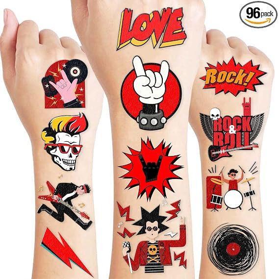 8 Sheets (96PCS) Rock N Roll Tattoos Temporary Rock Themed Birthday Party Decorations Supplies Pa... | Amazon (US)