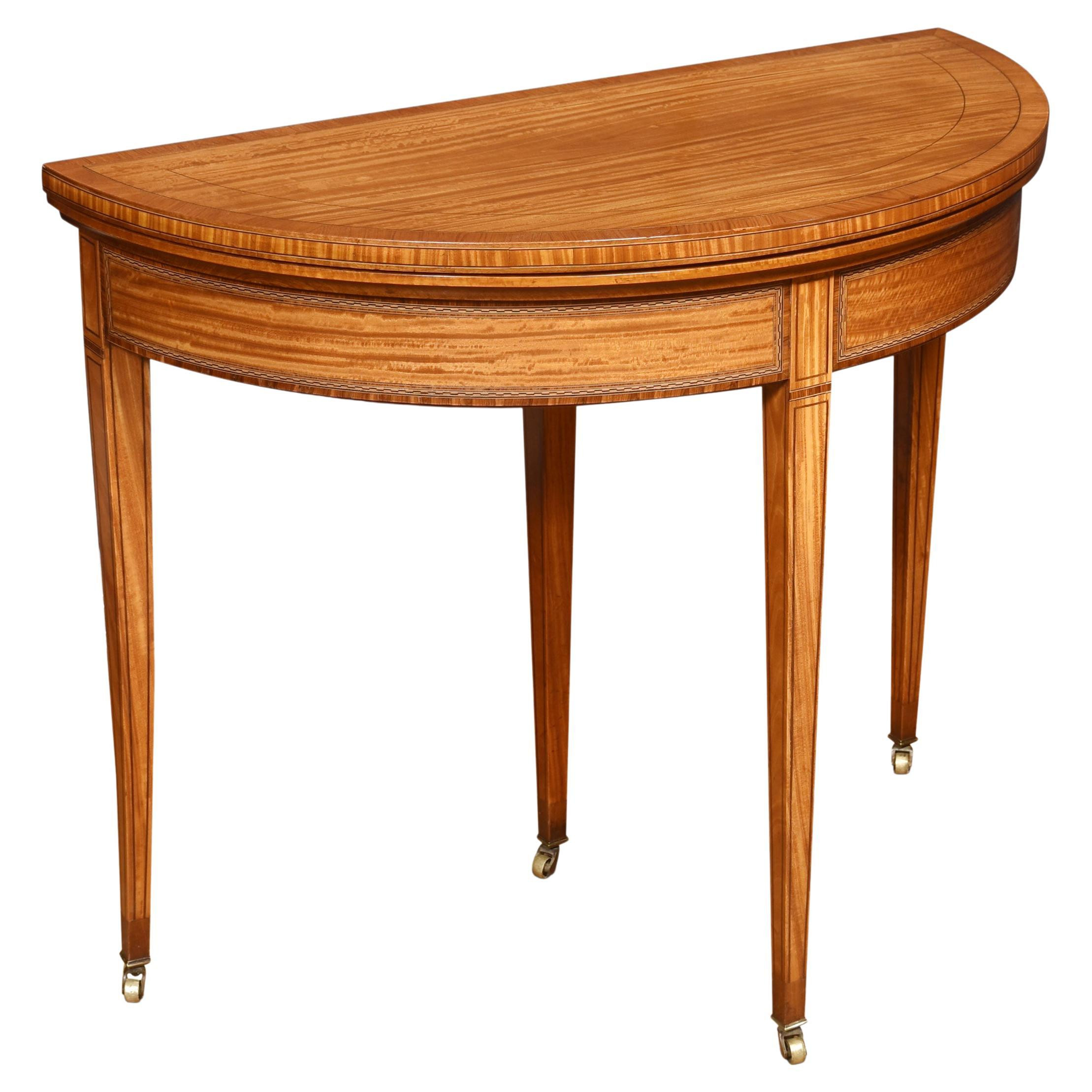 Satinwood Demilune Card Table | 1stDibs