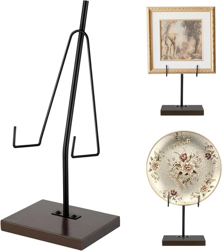 Picture Stands for Display Metal Frame Wooden Base Plate Holder for Display Wooden Base Black Pic... | Amazon (US)