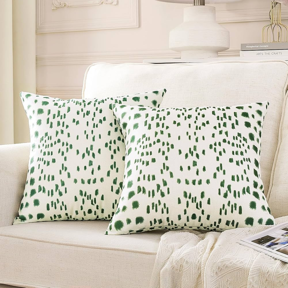 ORANAZA Pack of 2, Green and White Polka Dot Pillow Cover 16 x 16 Inch Green Throw Pillow Covers ... | Amazon (US)