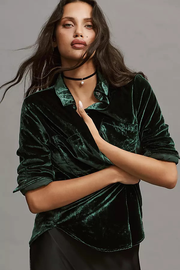 Pilcro Relaxed Velvet Buttondown Shirt | Anthropologie (US)