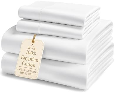 100% Egyptian Cotton Sheets King Size - 1000 Thread Count Silky Sateen King Size Sheets Set, Natu... | Amazon (US)