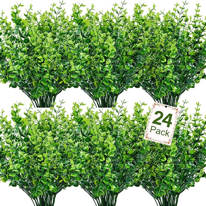 Ouddy Decor 24 Bundles Artificial Greenery Stems Fake Plants Outdoor UV Resistant Faux Plastic Bo... | Amazon (US)