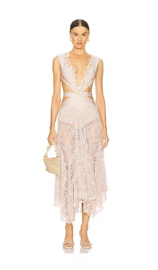 x Camila Coelho Seashell Lycra Plunge Beach Dress in Beige | Revolve Clothing (Global)