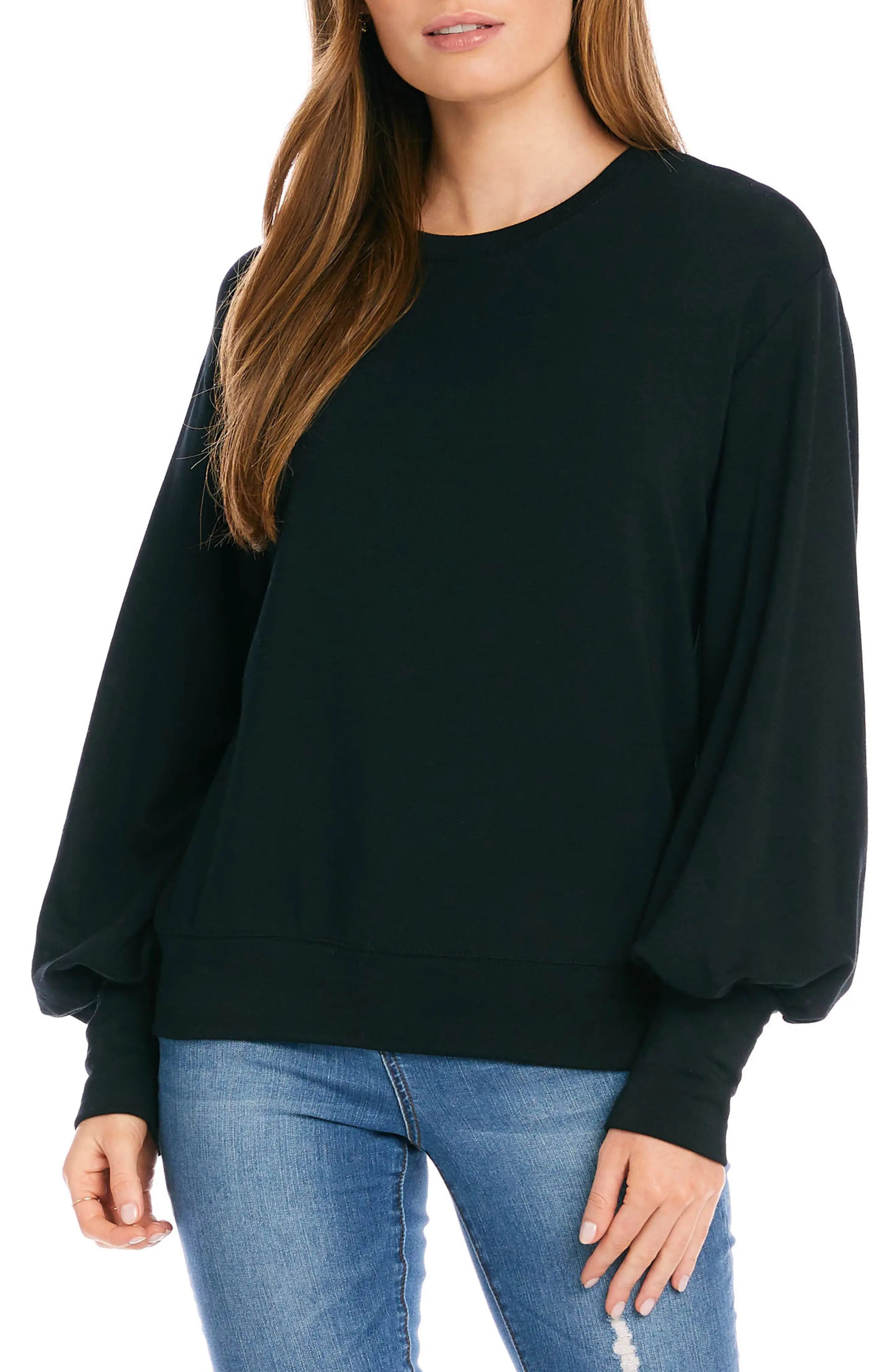 Karen Kane Puff Sleeve Sweatshirt, Size Small in Black at Nordstrom | Nordstrom