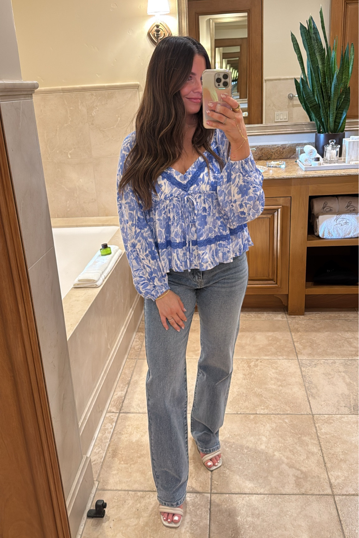 Prettiest spring top! Code BrittH gets 25% off entire outfit! 

Wearing size medium top & size 27 jeans 