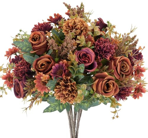 GTIDEA 4 Bundles Artificial Fall Flowers 2 Colors Fake Roses Silk Bouquets with Hydrangea Autumn Faux Flowers Arrangements for Home Fall Wedding Table Centerpieces Party Decor (13 Inch) | Amazon (US)