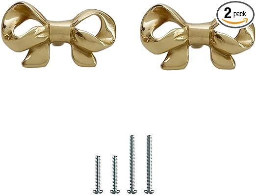 UniDes Pack of 2 Gold Brass Knobs for Dresser,Drawers and Cabinet, Decorative Bow Knobs and Pulls... | Amazon (US)