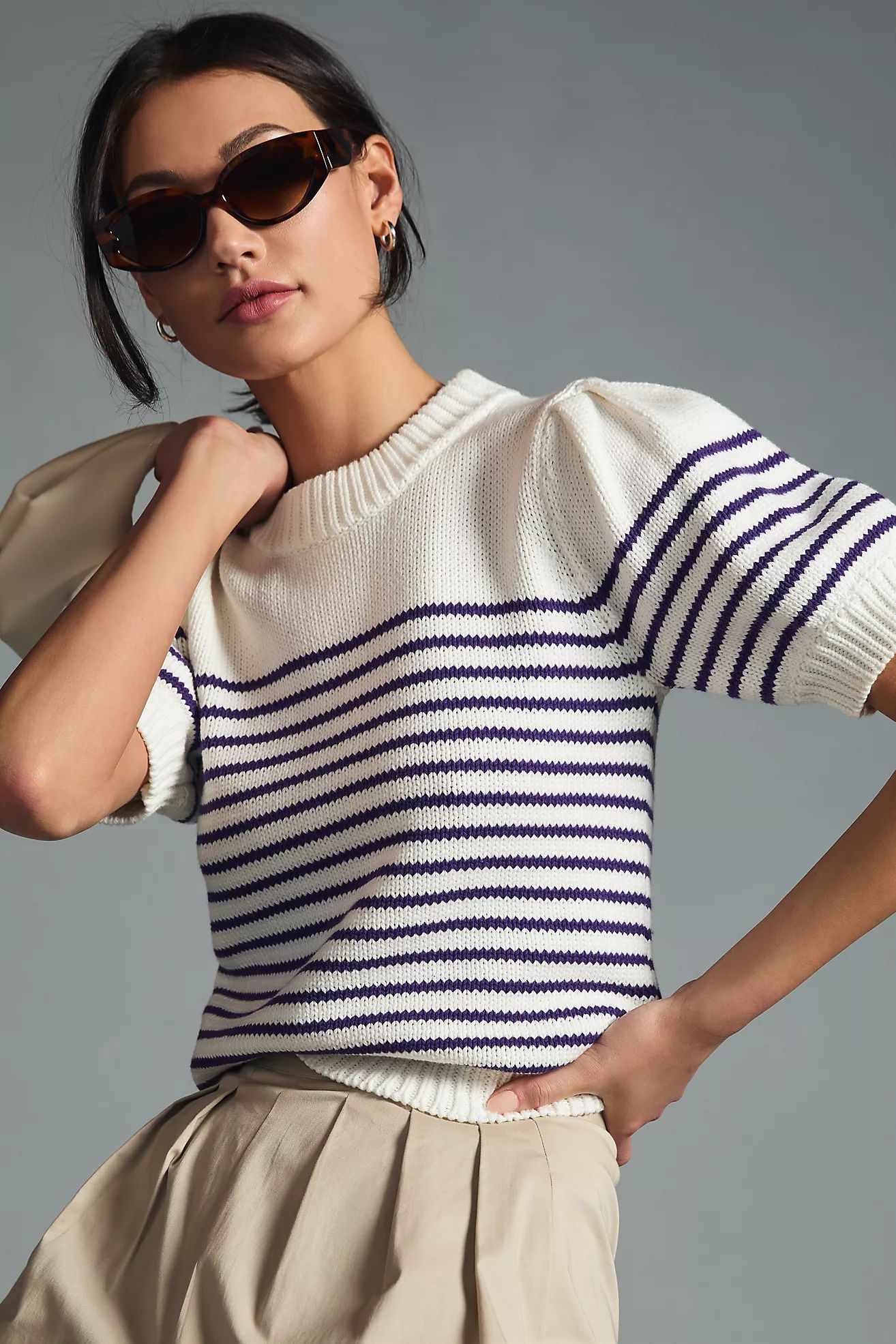 English Factory Striped Puff-Sleeve Sweater | Anthropologie (US)