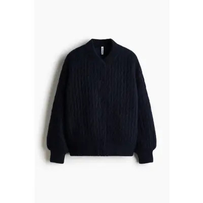 H&M Cable-knit Bomber Jacket in Light Gray Melange at Nordstrom, Size X-Small | Nordstrom