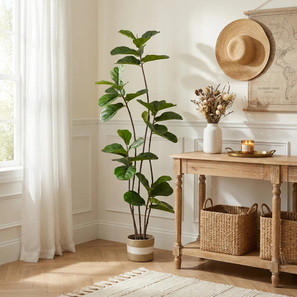 71" Faux Fiddle Leaf Fig Tree, Dense Lush Green Leaves, Realistic Artificial Ficus Lyrata in Pot,... | Wayfair North America
