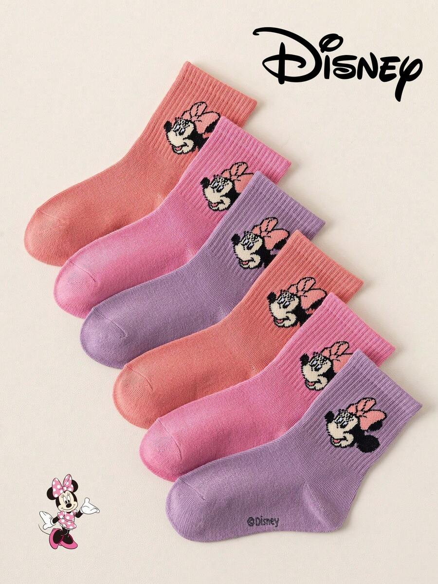 Disney 3/6 Pairs Kids Cute Minnie Mouse Socks, Girls Mid-Calf Socks, Korean Cartoon, Boys Spring/... | SHEIN