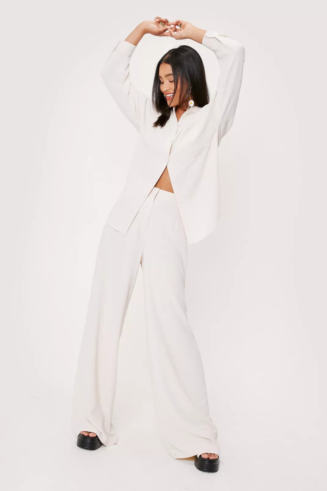 Textured High Waisted Wide Leg Pants | Nasty Gal (US)