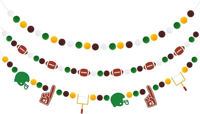 Doumeny 3Pcs Football Felt Ball Garland American Football Pompom Felt Garland Sports Felt Bunting... | Amazon (US)