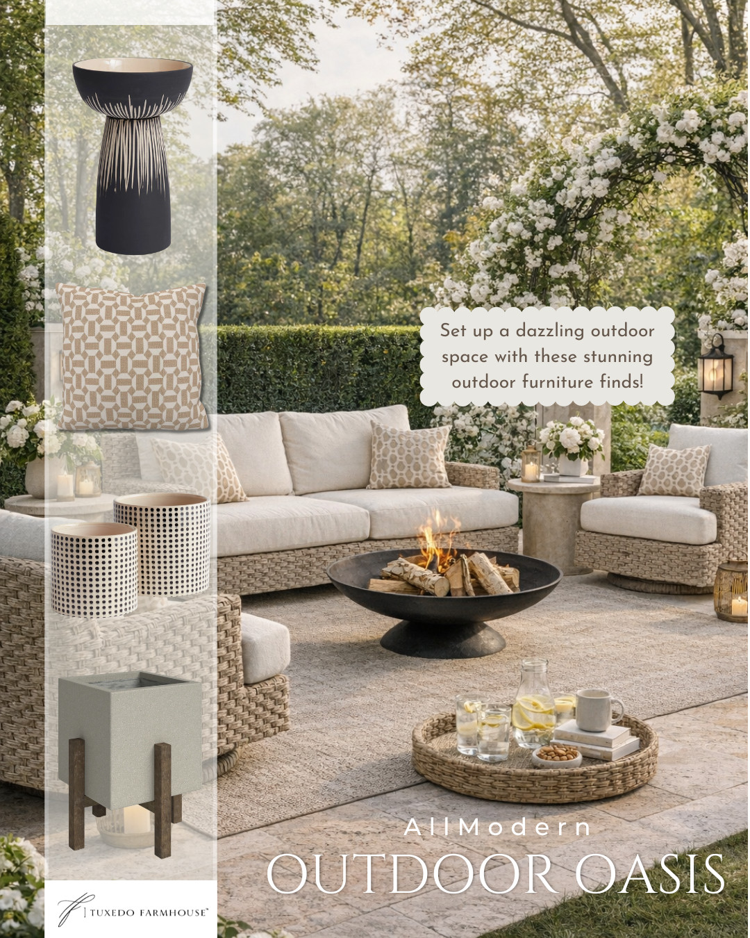 Outdoor Oasis season is here 🌿✨

If you’re refreshing your patio for spring, this setup is the perfect mix of cozy and elevated. A woven outdoor sofa, swivel lounge chairs, neutral patterned pillows, and a modern fire pit create the dream gathering space for evenings outside. Add in a soft indoor/outdoor rug and warm lantern lighting and you’ve got the perfect spot for hosting, relaxing, or enjoying a quiet sunset.


#LTKHome #OutdoorLiving #PatioSeason #SpringPatio #OutdoorOasis #LTKFinds 

 #LTKSaleAlert